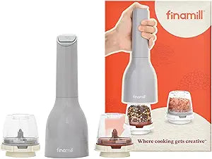 FinaMill Classic Battery Spice Mill  Battery Operated Salt and Pepper Grinder Set, Includes 2 Interchangeable Spice Pods, Adjustable Coarseness, Ceramic Grinder, LED Light, Home and Kitchen Gift Set