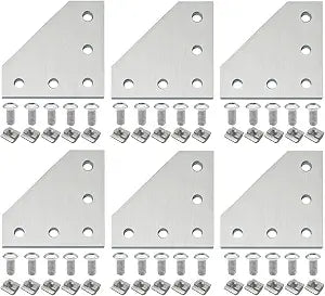 6Pcs 4040 Corner Bracket Joint Plate L Shape 5 Hole Aluminum Extrusion Connector with 30Pcs T-Nuts, 30Pcs Screws and 1Pcs Wrench for 4040 Series Aluminum Extrusion Profile (Silver)