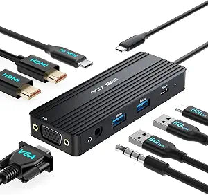 ACASIS USB C Docking Station Dual Monitors,8-in-1 Laptop Docking Station with Dual Monitor 2*HDMI +VGA +3 * 5G USB-A/C+3.5MM Audio+PD100W, Laptop Dock for Dell/HP/Lenovo ThinkPadBlack