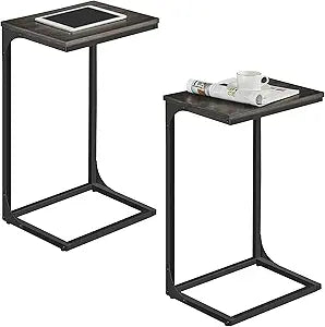 VASAGLE C-Shaped End Table, Set of 2, Side Table for Sofa, Couch Table with Metal Frame, Small TV Tray Table for Living Room, Bedroom, Ebonized Oak Finish and Black ULET355B42