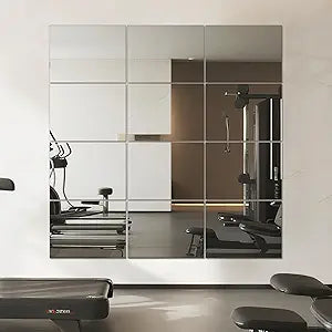 VASUHOME Large Mirror Tiles 16"x12" (12 Pack), Full Length Wall Mirrors for Home Gym, Garage, Bedroom, Living Room, Door  HD Reflection, Easy DIY Installation