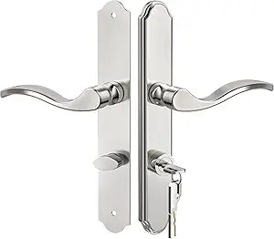 Flat Slot Storm Door Handle Complete Set, Mortise Keyed Lever Mount Latch with Deadbolt for Screen and Storm Doors, Polished Nickel