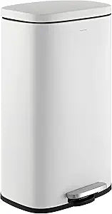 happimess HPM1011C Curtis 8-Gallon Step-Open Trash Can with Soft-Close Lid, Modern, Minimalistic, Fingerprint Proof for Home, Kitchen, Laundry Room, Office, Bedroom, Bathroom, White