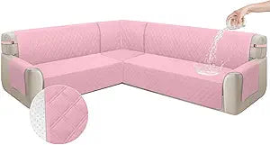 Arfntevss Corner Sectional Couch Covers L Shape Waterproof Sofa Cover Set Universal Quilted Slipcover Set 5 Piece U Shaped Non Slip Couch Cover Living Room Furniture Protector (Light Pink, X-Large)