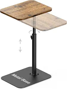 TV Tray Table Adjustable Height Swivel Couch Table with Heavy Metal Base