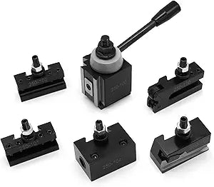 AXA Industrial Tools Wedge Type Quick Change Tool Post Set Compatible with Lathe Swing 6"-12" 250-111 250-100 (6 Pc 250-100 tool post set)