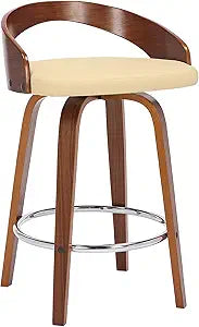 Armen Living Sonia 26" Counter Height Swivel Cream Faux Leather and Walnut Wood Bar Stool