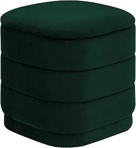 15" Velvet Storage Ottoman with Tray, Foldable Square Ottoman Footrest with Reversible Wood Lid, Collapsible Storage Footstool for Bedroom, Living Room, Dorm, Bottle Green