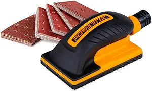 POWERTEC Vacuum Sanding Block Set w/ 1" OD Dust Extraction, Dust-Free Hook and Loop Sandpaper (40, 80, 120, 180, 240 Grit, 10 Each) for Woodworking, Sanding Tool for Auto Body, Paint, Drywall (71514V)