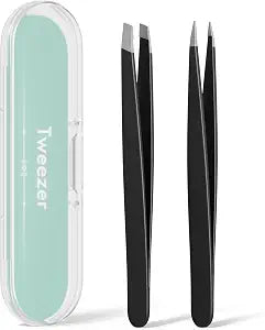 Tweezers for Women Facial Hair, Slant & Point Tip 2 Pack Eyebrow Tweezers for Men, Professional Tweezer Set Stainless Steel Precision Tweezers for Eyebrows, Splinter, Ingrown Hair Removal
