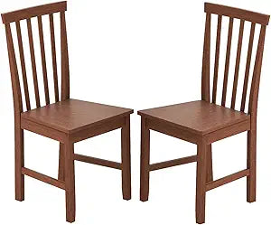COSTWAY Dining Chairs Set of 2, Armless Wooden Chairs with High Back, Thickened Rubber Wood Legs, Smooth Surface for Dining Room, Kitchen, Restaurant, Walnut