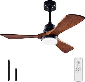 42 Inch Black Ceiling Fans with Lights and Remote,Dimmable LED Light,Quite Reversible DC Motor,Memory Function,Modern Solid Wood Indoor Outdoor Ceiling Fan with Light for Office Patios