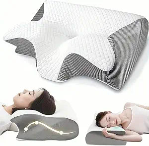 Ergo Cervical Pillow for Neck Pain Relief and Cozy Sleep, Odorless Contoured Ergonomic Memory Foam Cervical Neck Pillow, Orthopedic Bed Pillow 2 Heights for Side, Back & Stomach Sleepers (Grey)
