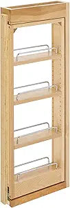 Rev-A-Shelf 3" W x 30" H Pullout Shelf Organizer for Between Wall Kitchen Cabinets, Filler Spice Rack & Seasoning Storage Holder, Maple Wood, 432-WF-3C