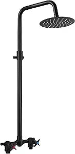 Aolemi Outdoor Shower Kit - Double Handle Exposed Shower with 8 Inch Rainfall Shower Head - Adjustable Height - Matte Black