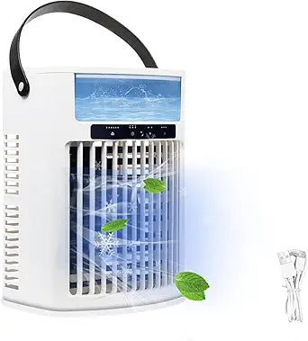 Portable Air Conditioners with Water Mist Cooling Mist can add ice cubes, 4 in 1 Evaporative Air Cooler Fan with 5 Wind Speeds, for Bedroom, Nightstand, Office, Dorm, RV (White)