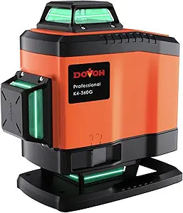 DOVOH 4x360 Laser Level 360 Self Leveling, 16 Line Laser Leveler for Construction Floor Tiling and Ceiling Rechargeable Green Beam 4D Plane Magnetic Bracket Included, K4-360G