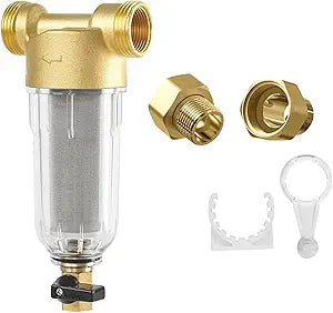 Spin Down Sediment Water Filter with Brass Head, 6-Point Connector for Tap Water Filtration, Fine Filter Softener Replacement for Home Office and Commercial Use