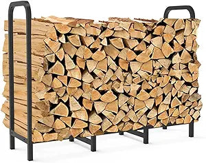 4ft Firewood Rack Holder, Adjustable Heavy Duty Fire Log Stacker Stand for Fireplace, Outdoor Indoor Metal Wood Pile Storage Organizer, Patio Logs Stand tool, Black