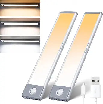 2-Pack Motion Sensor Under Cabinet Lighting, USB-C Rechargeable 1700mAh Battery, 3 Color Temperatures & Dimmable, 35LED Wireless Magnetic Design for Kitchen, Closet, Stairs