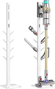 PEGZONE Vacuum Cleaner Stand, Compatible with Dyson G5 V15 V12 V11 V10 V8 V7 V6, NEC180 280TL, S11 A10 A11, Cordless Vacuum Accessories Holder, Attachments Organizer with 8 Storage Hooks, White