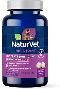 NaturVet Glucosamine DS Plus Level 2 Moderate Care Joint Support Supplement for Dogs and Cats, Chewable Tablets Time Release, Made in The USA, 120 Count