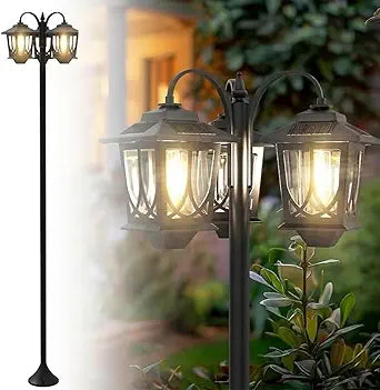 73" Aluminum Solar Lamp Post Light, 3-Head Solar Light Poles for Outside Warm White, 90Lm Dusk to Dawn Waterproof Floor Lamp for Front Yard,Garden, Pathway, Patio Replaceable Bulb