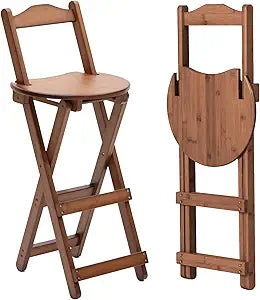 Folding Bar Stool for Kitchen, Portable Wooden bar Stool, Foldable Bamboo Bar Stools Set of 1 for Home Kitchen Breakfast Counter (Brown) (Walnut Medium)
