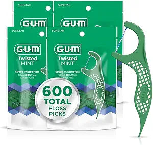 GUM Twisted Mint Dental Floss Picks, Mint Flavor, 150 Count (4 Pack)