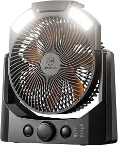Camping Fan with LED Lantern, 8 Inch D-Cell Battery Operated Desk Fan with Timer, High Velocity Stepless Speed Control, Quiet,SOS Light, 180 Rotation USB Fan for Outdoor, Hurricane, Emergency