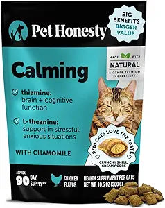 Cat Calming Treats for Anxiety Relief - Dual Texture Crunchy Creamy Calming Chews for Cats - Feline Stress Relief Behavior Support for Travel, Vet Visits, Grooming, Separation Anxiety (90-Day Supply)