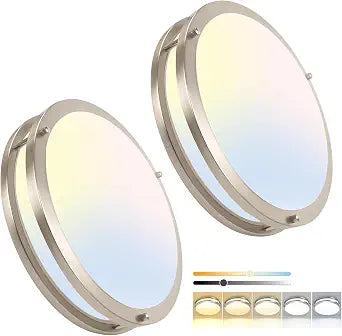 OOWOLF 13inch LED Flush Mount Ceiling Light Fixture 5CCT Brushed Nickel