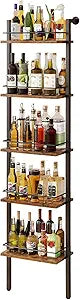 YMYNY 5-Tier Freestanding Wine RacksLiquor Bottle Display Shelf with Fences, Wall Mounted Floating Shelf Storage Stand for Kitchen, Dining Room, 16.93''L x 7.87''W x 69.68''H Vintage Brown UHWR001H