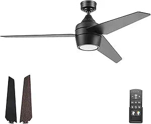 Honeywell Ceiling Fans Eamon, 52 Inch Modern Indoor Ceiling Fan with Lights and Remote Control, Color Changing LED, Dual Mounting Options, 3 Dual Finish Blades, Reversible Motor - 51906-01 (Black)
