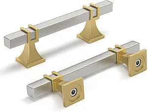 homdiy 12 Pack 3 Inch(76 mm) Hole Centers Brushed Nickel and Gold Cabinet Pulls Silver and Gold Cabinet Handles Zinc Alloy Brushed Nickel and Brass Dresser Drawer Pulls Kitchen Drawer Handles