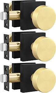 Goldenwarm Black and Gold Closet Door Knobs Interior, Passage Door Lever, Black and Gold Passage Door Knobs Lever for Hallway, Closet - 3 Pack