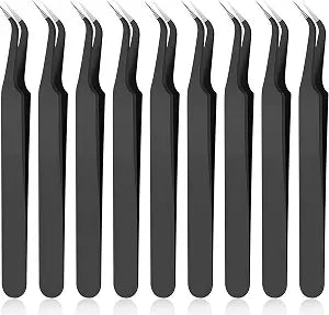 Honoson 9 Pcs Curved Pointed Craft Tweezers Precision Tweezer,Black