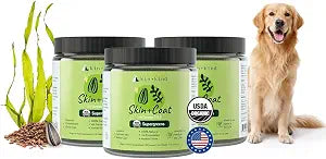 kin+kind Skin and Coat Supplement for Dogs & Cats  Natural Vitamin Supplements with Organic Ingredients for Shiny Fur, Moisturized Skin & Overall Pet Wellness  Dog Essentials & Cat Essentials 3x4 oz