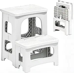 2 Step Stool Foldable, Non-Slip Steps, Folding Step Stool for Adults & Kids, Plastic Stool Pool Ladder, Collapsible Stools 2 Step Ladder for Kitchen Toilet Bedroom Office RV, Holds 330 lbs