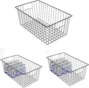 16inch Upright Freezer Organizer Baskets for 13-14,16-21 cu.ft Standup Freezer, Settle freezer chaos and reduce food waste effectively, Durable, Fully Use Space, Improve Air Circulate, Black, Pack 3