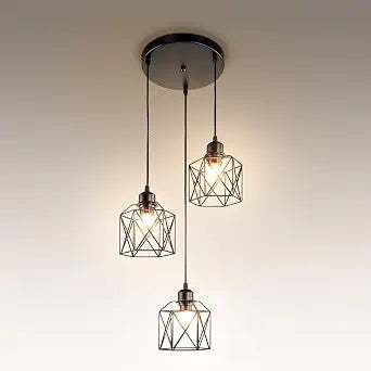 ASD Black Pendant Light Fixture - 3xE26 120V ETL Modern Pendant Lights Kitchen Island, Industrial Hallway, Living Room, Kitchen Island Lighting, Hanging Dining Room Light Fixtures Over Table