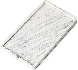 Cork & Mill Marble Tray for Bathroom Countertop, Kitchen Counter, or Catchall - 13" x 7" Large Vanity Tray for Skincare or Perfume - Handcrafted Natural White Marble Stone Organizer