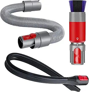 3-in-1 Vacuum Attachment Bundle for Dyson V15 V15s V12 V11 V10 V8 V7 Gen5-23" Flexible Crevice Tool + 63" Extension Hose + Soft Dusting Brush for Dryer Vent, Car Detailing, Delicate Surfaces