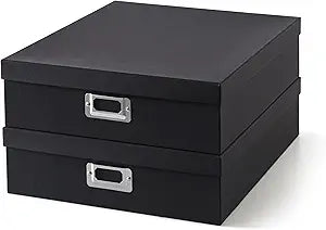 Soul & Lane Photo Storage Box with Lid, 14.8  13.0  3.7 Inches, Pack of 2, Keepsake Memory Organizer, Cardboard Storage for Photo Albums, Scrapbooks, Artwork, Stationary, Memorabilia, Black