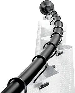 iDesign Curved Metal Shower Curtain Rod, Adjustable Customizable Curtain Rod for Bathtub, Stall, Closet, Doorway, 41-72 Inches, Matte Black,79077