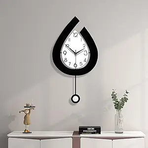 Decorative Wall Clock for Living Room Decor Large Modern Wall Clocks with Pendulum Battery Operated for Bedroom Office Kitchen Home Small Black Silent Wall Clock Non Ticking 11.8*22.4 Inch