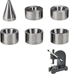 17 Degree Folding Die Set 5 Piece Die Set(0.70" x 0.80")(0.90" x 1.00")(1.10" x 1.20")(1.30" x 1.40")(1.50" x 1.60") & Stainless Steel Stabilizer Folding Cone Die Set & Coin Ring Making Tool