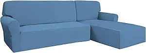 Easy-Going Stretch Sofa Slipcover 2 Pieces L-Shaped Sofa Cover Sectional Couch Cover for Living Room Jacquard Fabric Chaise Lounge Slipcover with Elastic Bottom for Dogs Kids Pets(Large,Light Blue)
