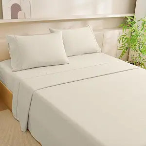 MCO 4 Piece Cooling & Breathable Full Size Sheets Set, Rayon Derived from Bamboo, 16" Deep Pocket, Hotel Luxury Soft Silky Full Bedding Set for Hot Sleepers-Beige