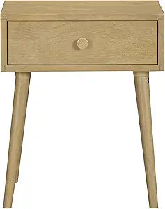 NTC Lux Solid Wood Nightstand, Mid Century Modern Side Table Bedroom, Bedside Furniture, Night Stand, End Table, Easy Assembly - Sand
